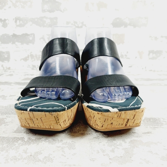 New Sam Edelman Alissa Platform Cork Heel Black Leather Slides Sandals  W812 - Picture 3 of 12